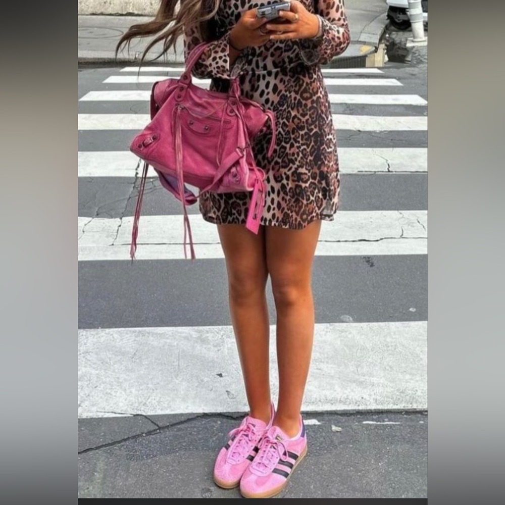 adidas Women's Pink Sneakers with Black Stripes